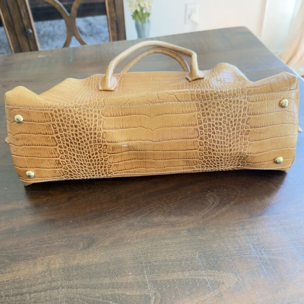 Lacucci Italian‎ Leather Satchel Large Handbag Bag Crocodile Embossed Brown Tan